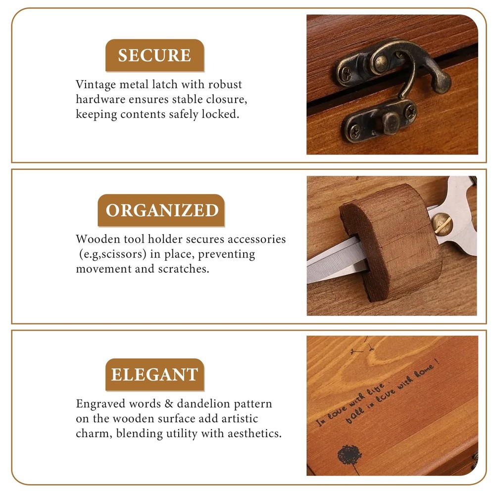 Sewing Kit for Adults Wooden Sewing Box with Thread Scissors Thimble Needle C...