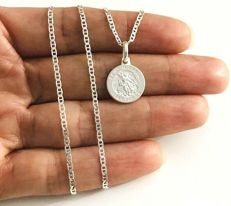 Solid 925 Sterling Silver Saint Michael 1/2" Medal Pendant or Necklace - P113