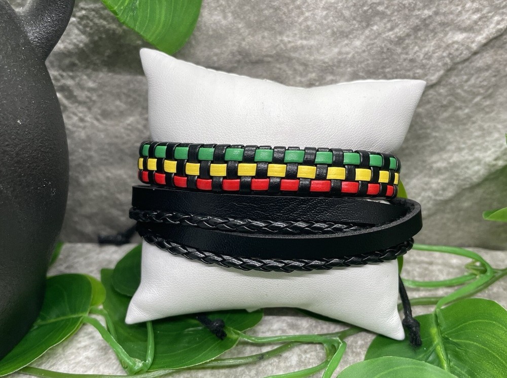 2 PC Faux Leather Bracelet Stackable Adjustable Tie New Free Ship B2846