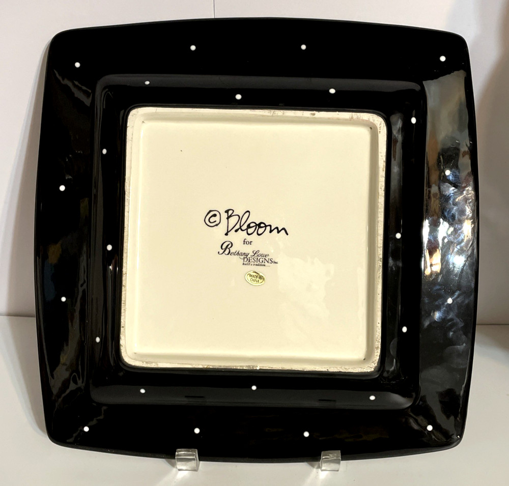 Bloom Bethany Lowe Designs Halloween Cat Pumpkin Square Ceramic Platter 11" FUN
