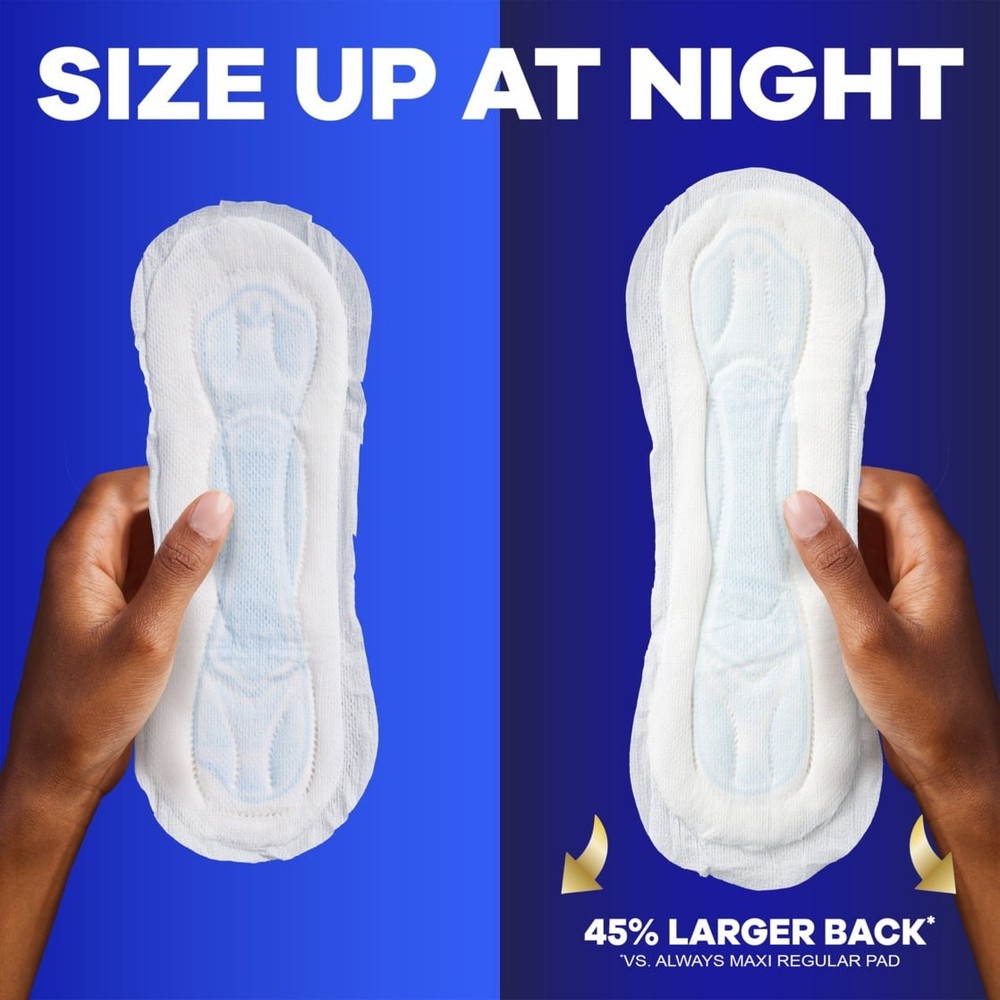 Always Maxi Pads without Wings, Size 4, Overnight Absorbency, 28 CT