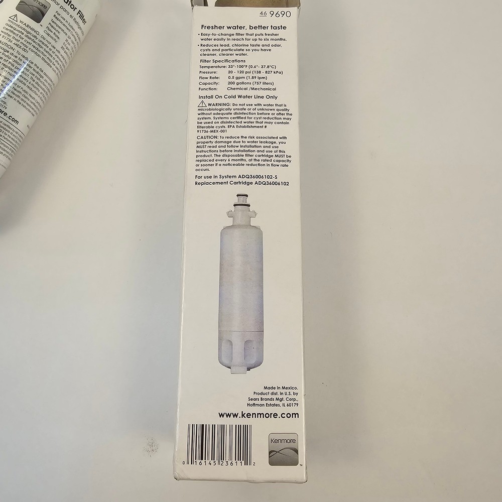 KenmoreClear! 46-9690 Premium Replacement Refrigerator Filter Water New Open Box