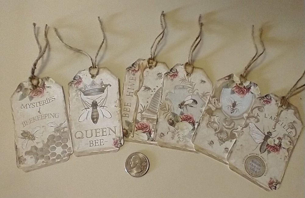 Handcrafted Gift Tags - Vintage Bees 6/set