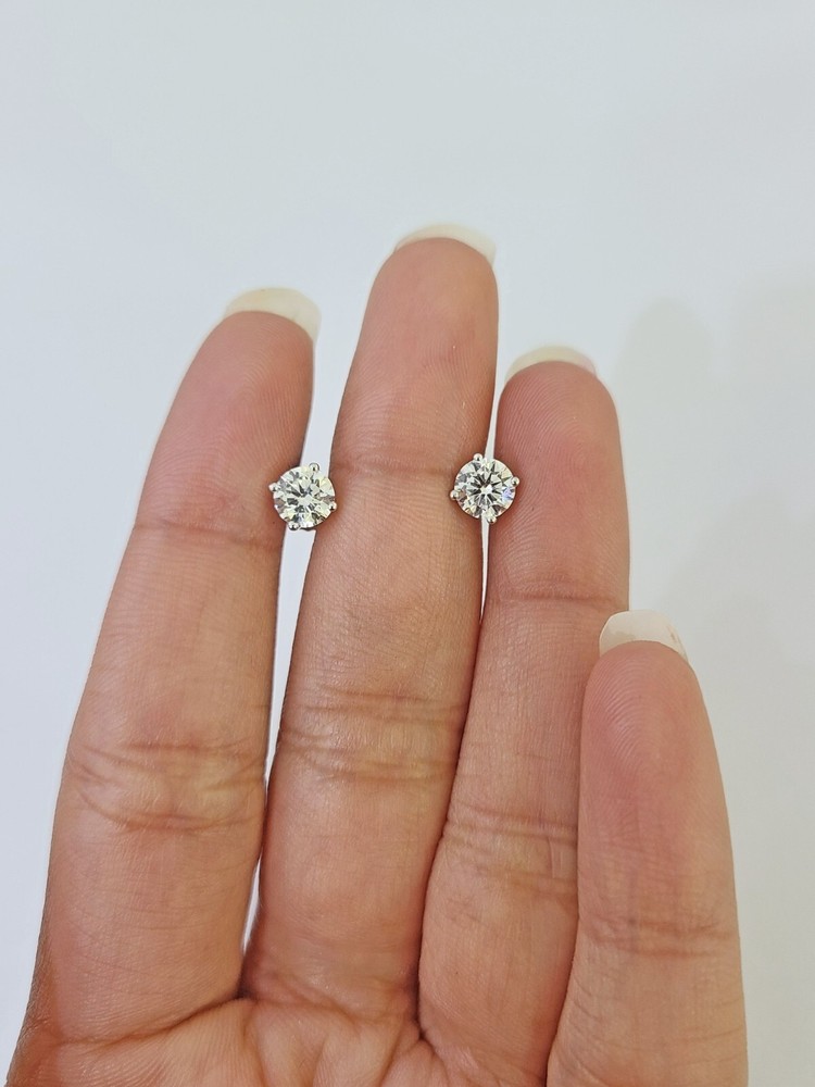 Solid 10k White gold Round Earring Diamond screw-back Lab Created Women Men Stud