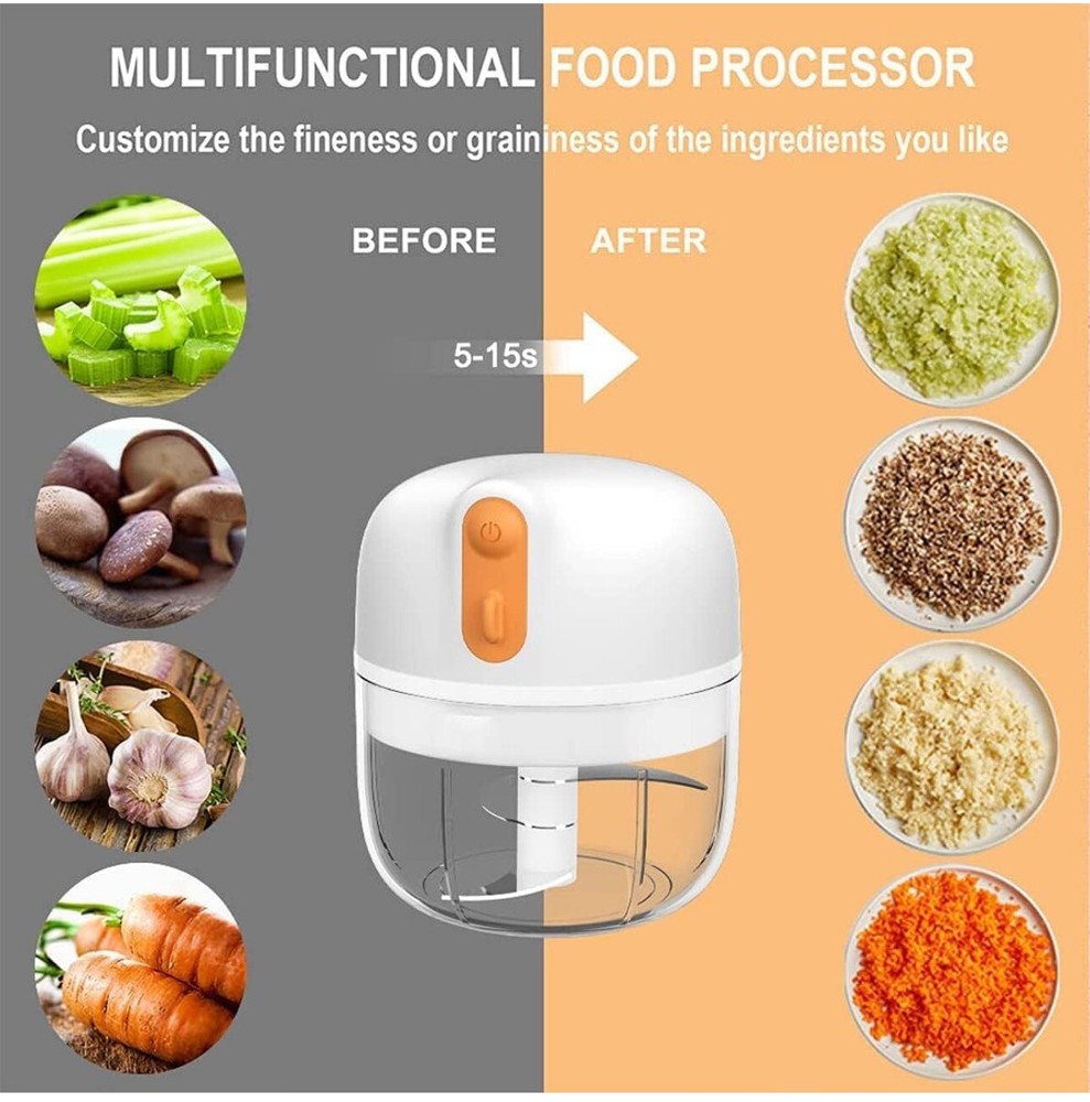 Cordless Portable Kitchen Chopper Rechargeable 250 ML, Fast Charging