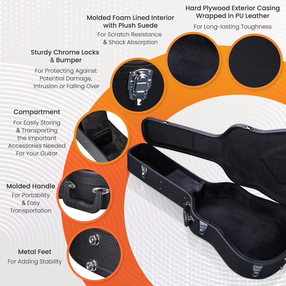 Acoustic Guitar Hard Case Wooden Hard Shell Carrying Case Lockable