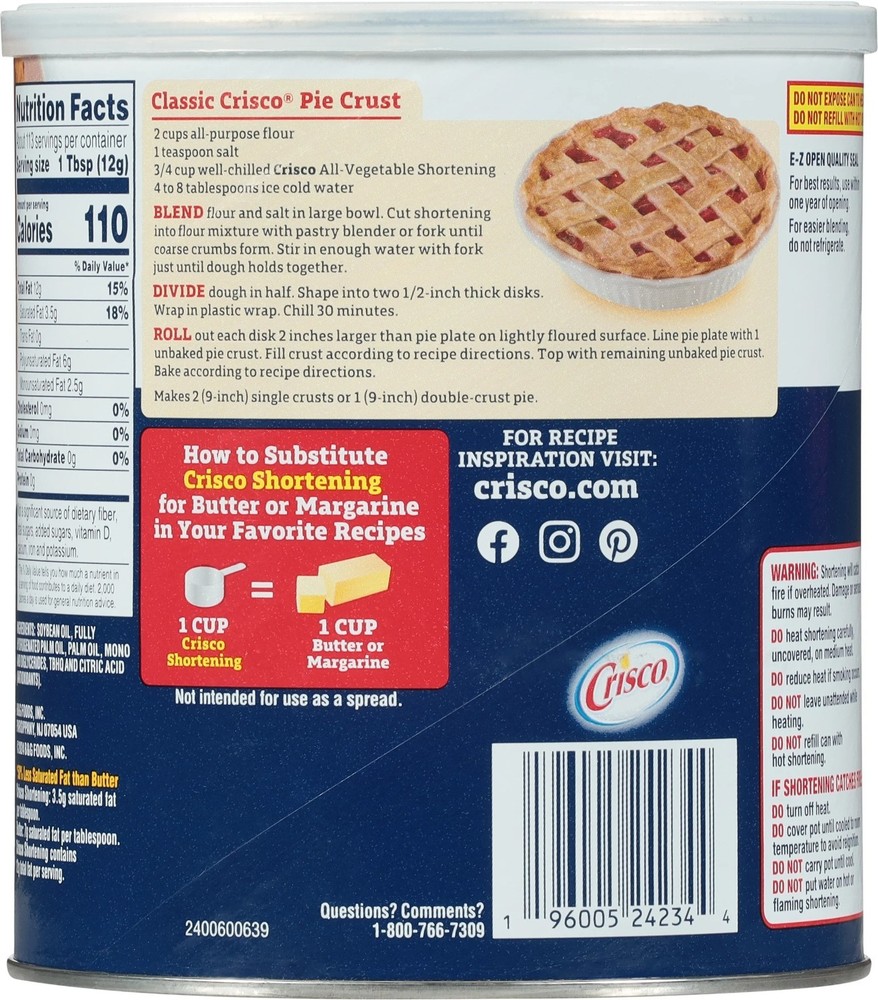 Crisco All-Vegetable Shortening, 48 oz