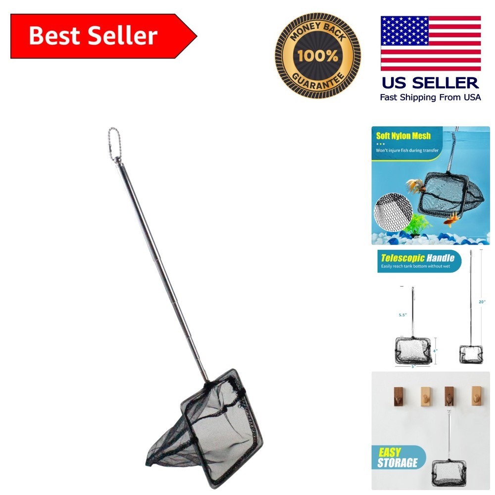 Adjustable 5-Inch Aquarium Net with Telescopic Handle for Easy Fish Transfer