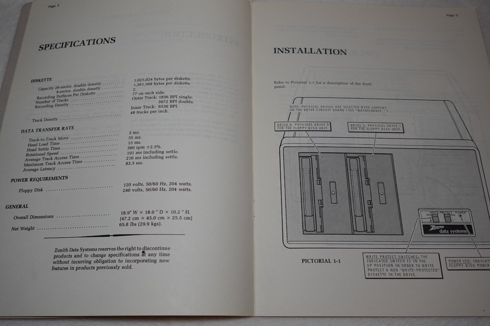 Zenith Data Systems Floppy Disk Model Z47-BA 1980 Operation Manual