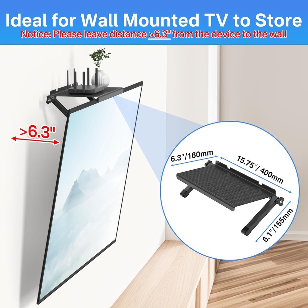 13 Inch Wide Platform TV Top Shelfs - Adjustable Cable Box Shelf for Wall Mounte