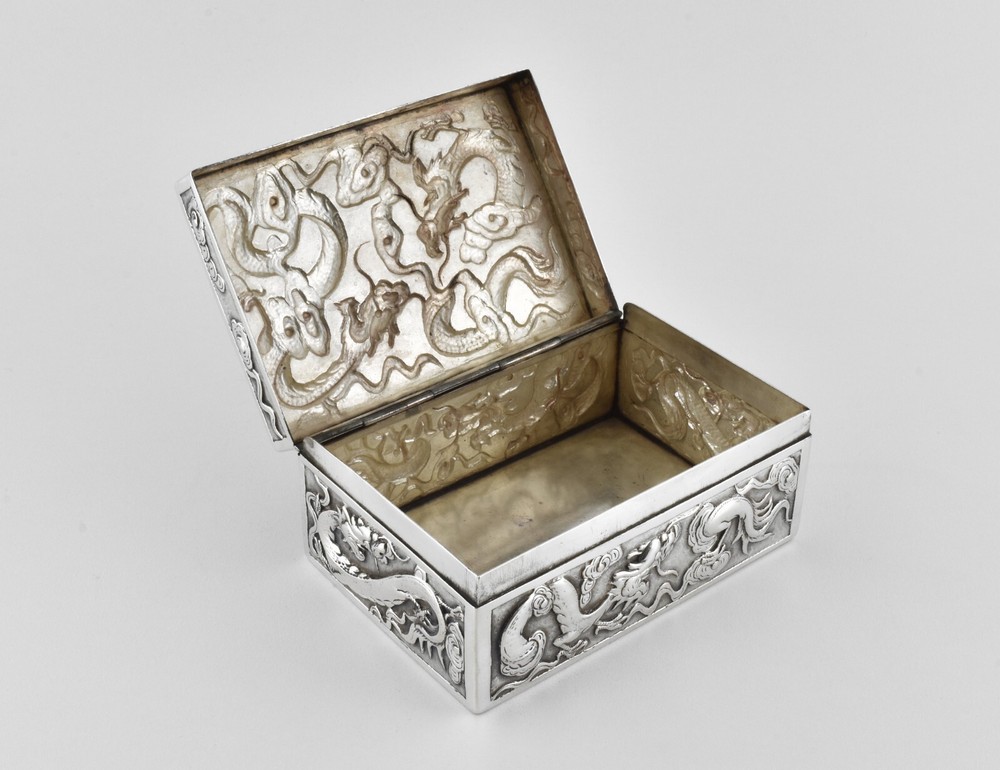 Antique Victorian Solid Silver Chinese Export Box, Wang Hing, c1880