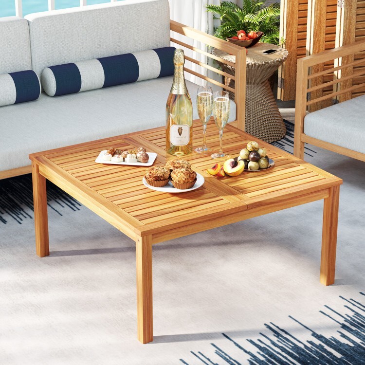 35.5" Patio Outdoor Side Table Slatted Table Top Solid Acacia Wood Coffee Table