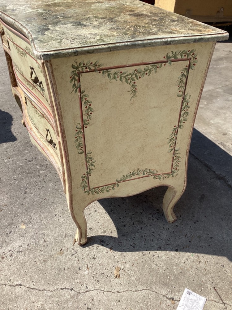Italian Rococo Style Hand Painted Serpentine Commode Chest