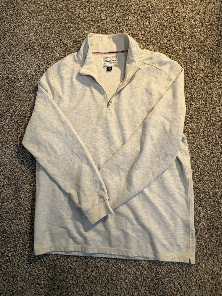 Flag & Anthony Cream Quarter-Zip Pullover Size XL Yellow Stitch