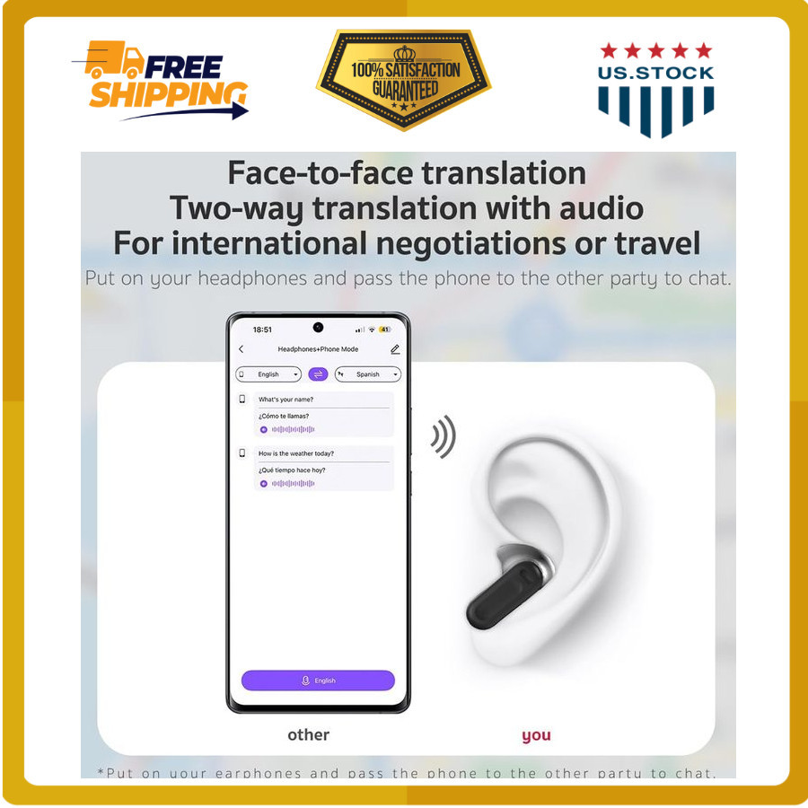 AI Translation Earbuds Real Time Translator LCD Touch Screen 140 Languages