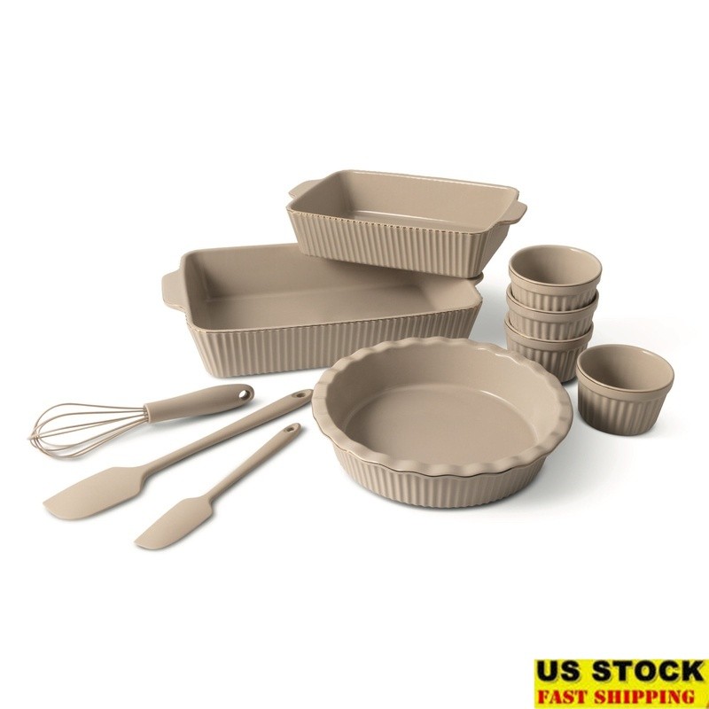 10-Piece Ceramic Bakeware Set Nonstick Durable Kitchen Tools Microwave Oven Safe