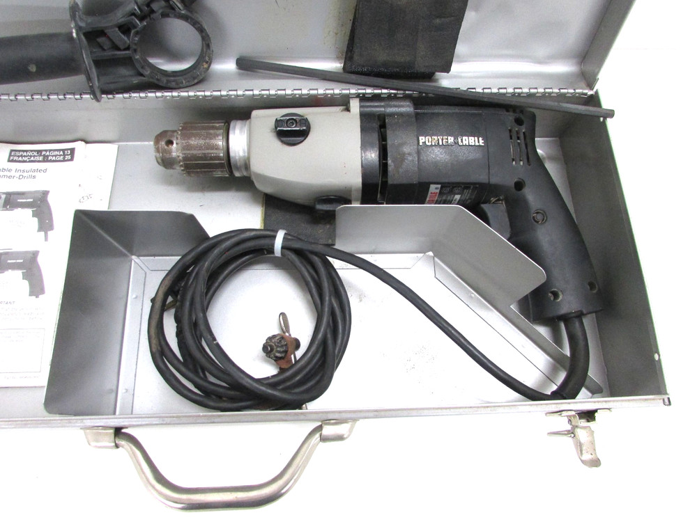 PORTER CABLE TOOLS 1/2” HD HAMMER DRILL 7751, w/ SIDE HANDLE & CASE