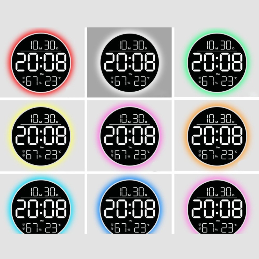 RGB Wall Clock with Remote Control Date Temp Humidity and Timer Function
