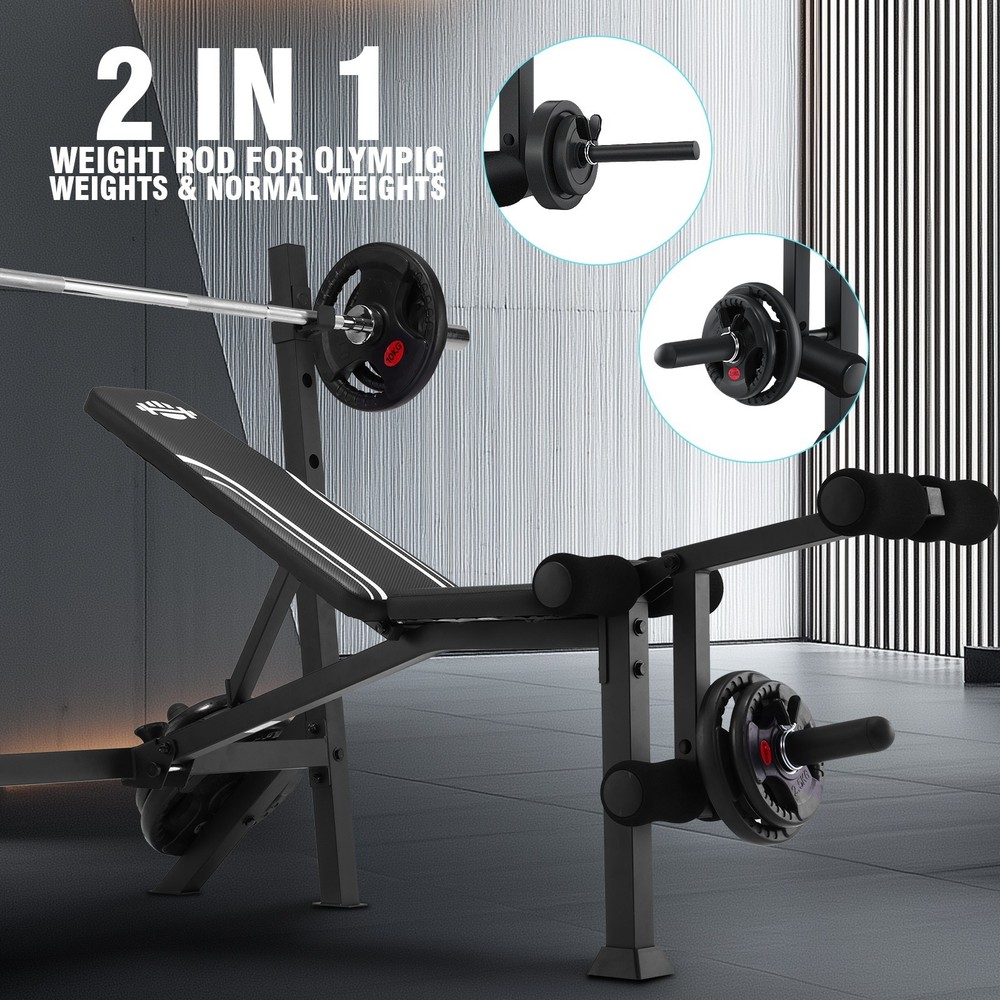 900Lbs 6-in-1 Adjustable Weight Bench Foldable Bench Press with Barbell Rack NEW