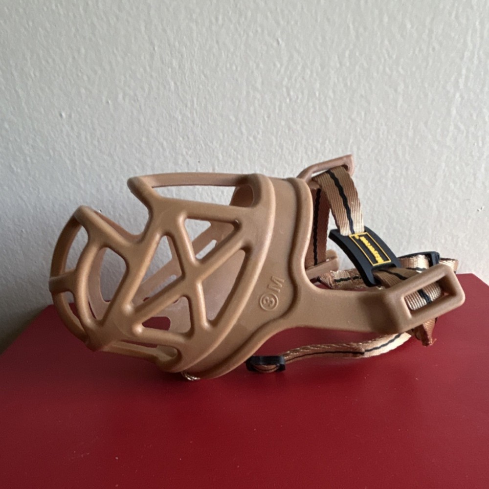 Tan Plastic Dog Muzzle Plastic & Nylon Adjustable Straps for Medium Size Dogs M