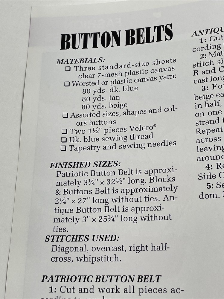 Annie's Attic Button Belts Plastic Canvas Pattern