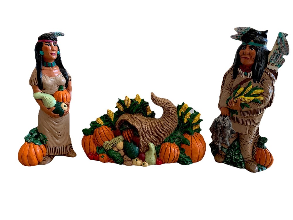 Ceramic Hand Painted Vintage Native Americans with cornucopia