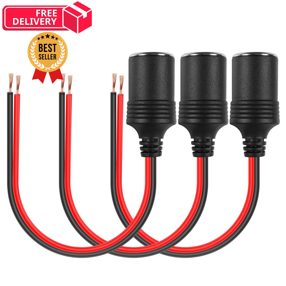HATMINI 3 Pcs 18AWG Female Car Cigarette Lighter Socket with Bare Wire Open...