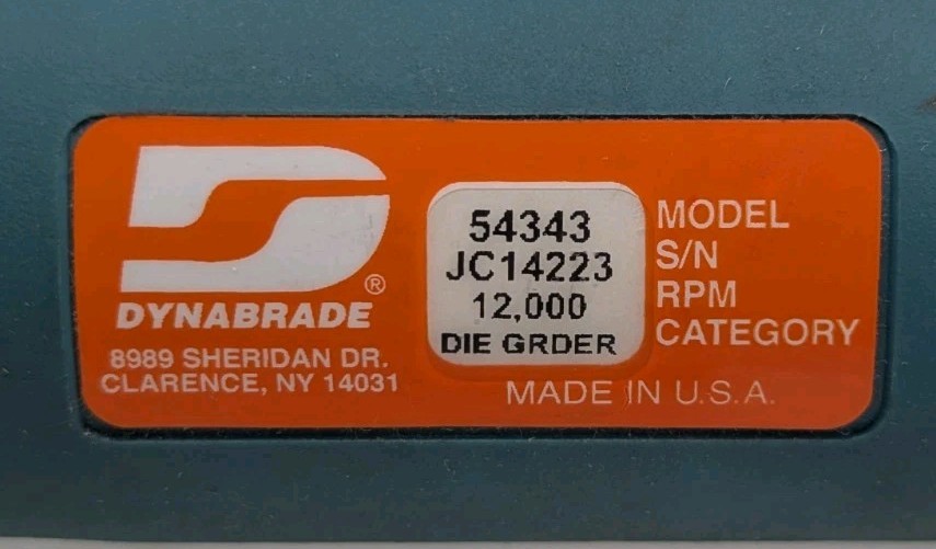 Dynabrade 54343 Pneumatic Right Angle Die Grinder