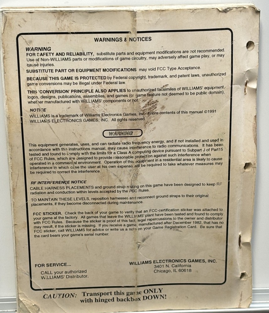ORIGINAL-WILLIAMS-SLUGFEST-OPERATIONS MANUAL