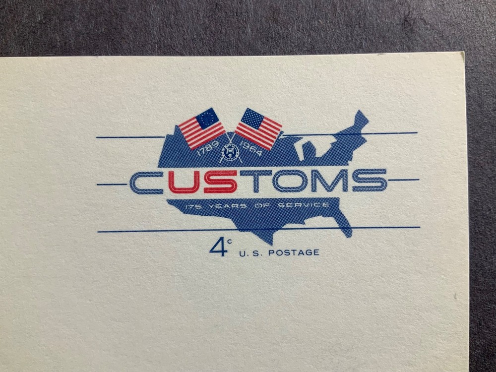 Very Good Condition Customs 4 Cent US Postage Postcard. 1964