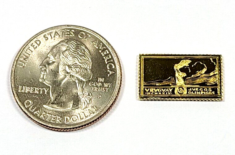 Sterling Silver Gold Plated Uruguay Olympic Stamp Style Tiny Ingot