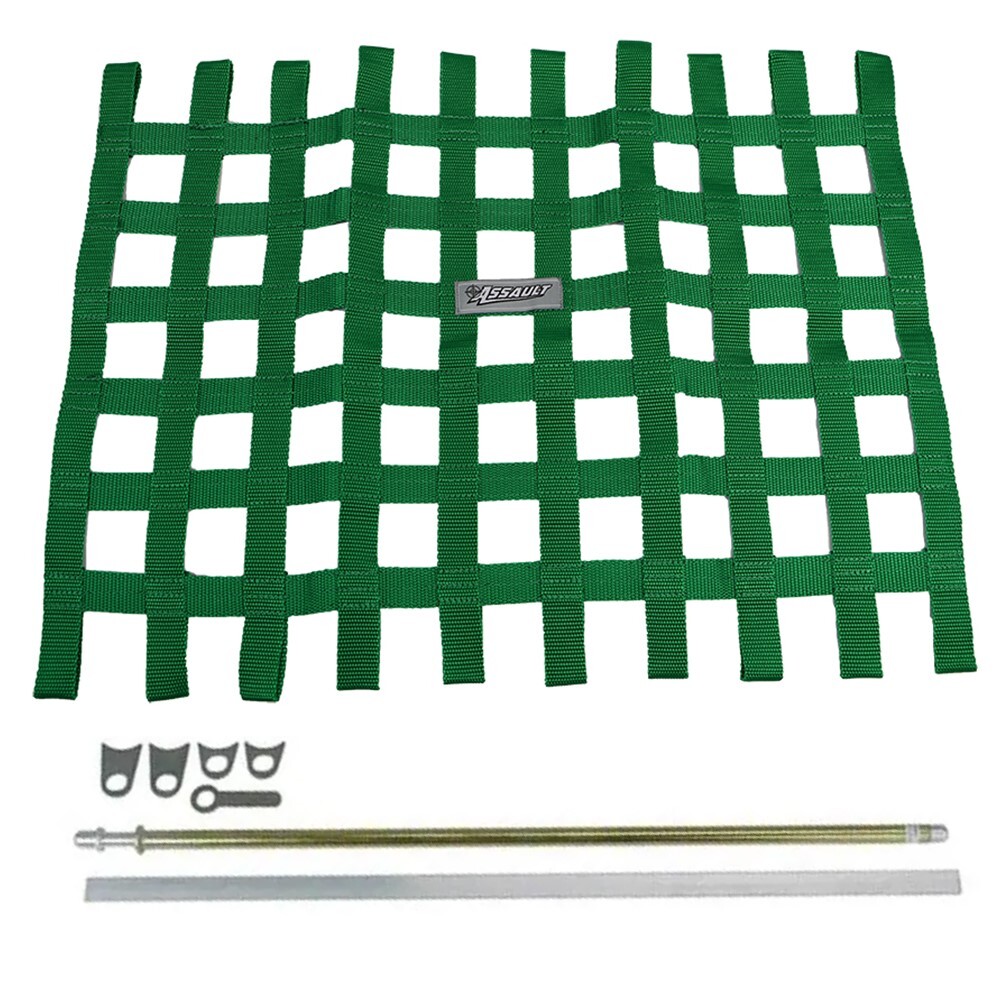 Assault Racing Green Ribbon Racing Window Net & Spring Loaded Mounting Kit