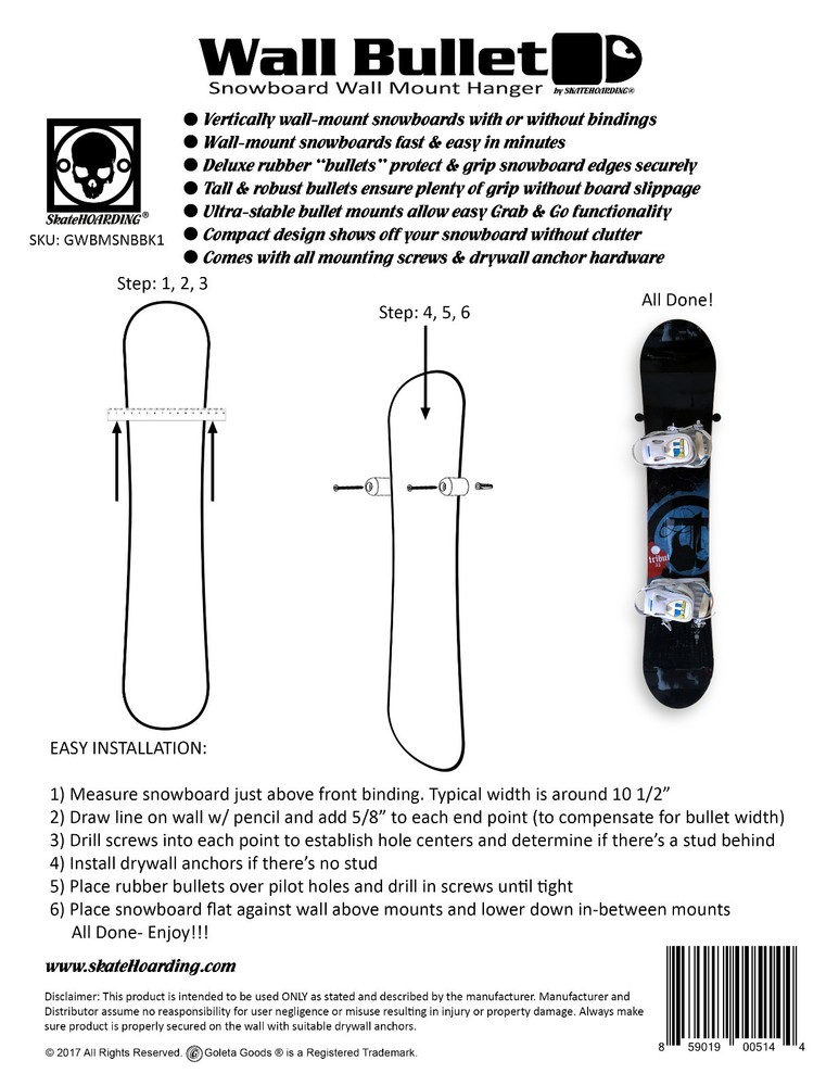 Wall Bullet Snowboard Wall Mount Hanger Display Storage Rack Burton GNU Capita