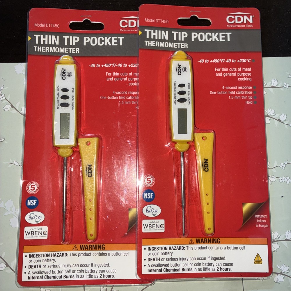 2pc CDN DTT450 ProAccurate Thin Tip Yellow Thermometer w/ 6 Second Response