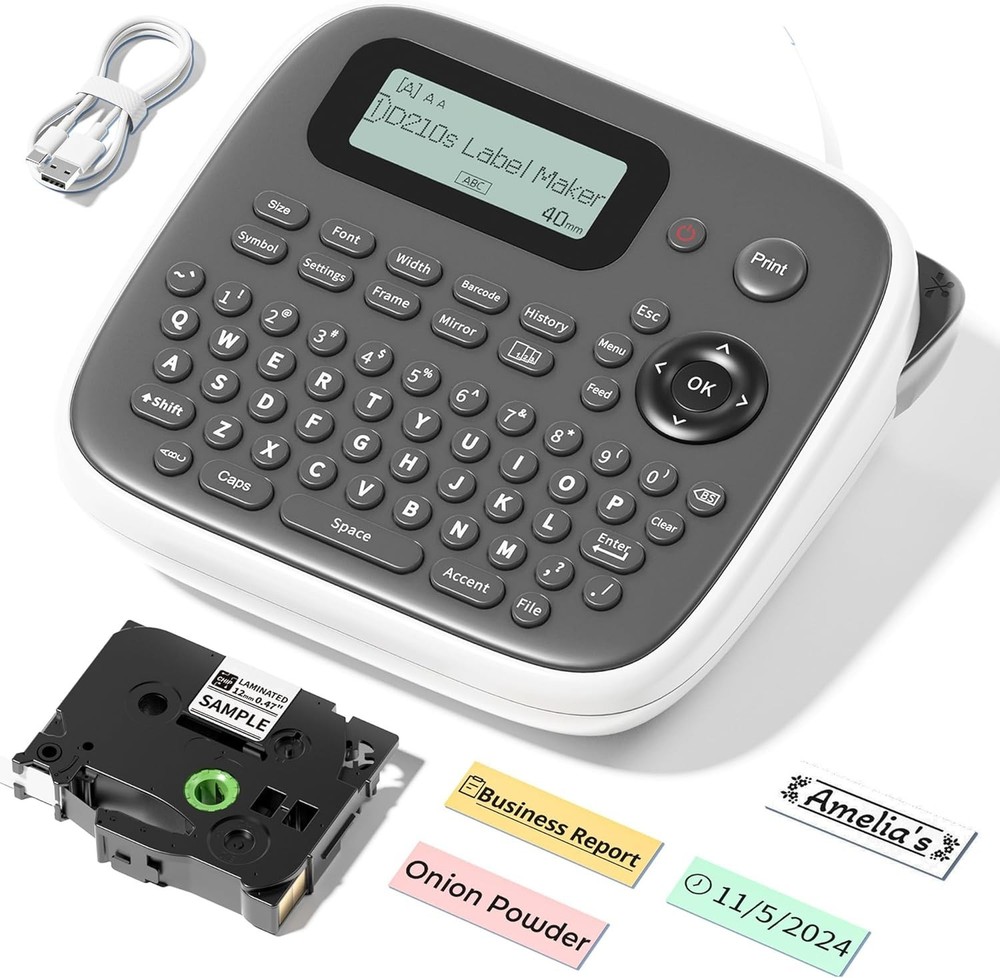 Versatile Label Maker Machine with Tape: Durable Waterproof Labels, 12mm - D210s