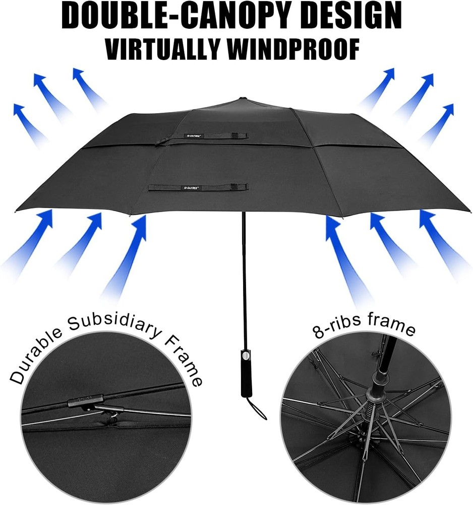 62 Inch Portable Golf Umbrella Large Oversize Double Canopy Vented Windproof