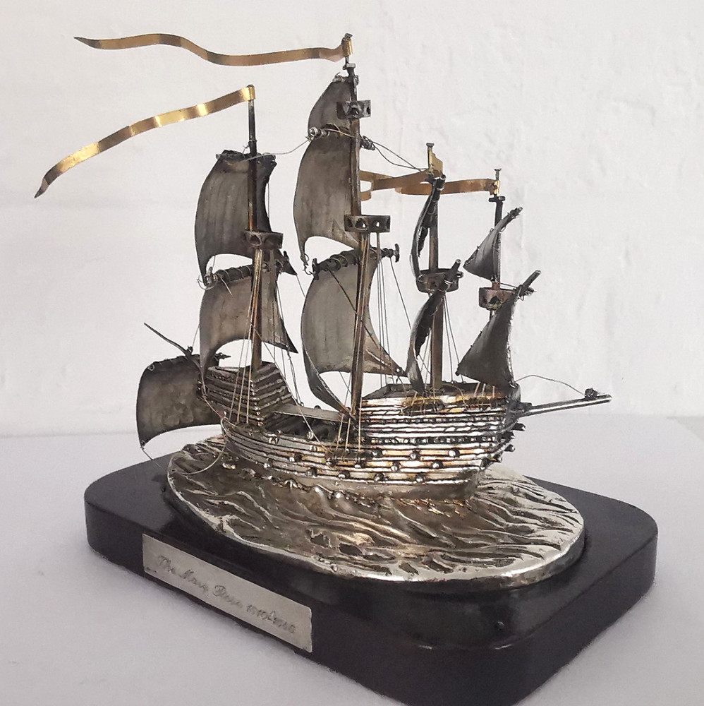 Solid Silver Mary Rose Ship Model - Birm. 1981