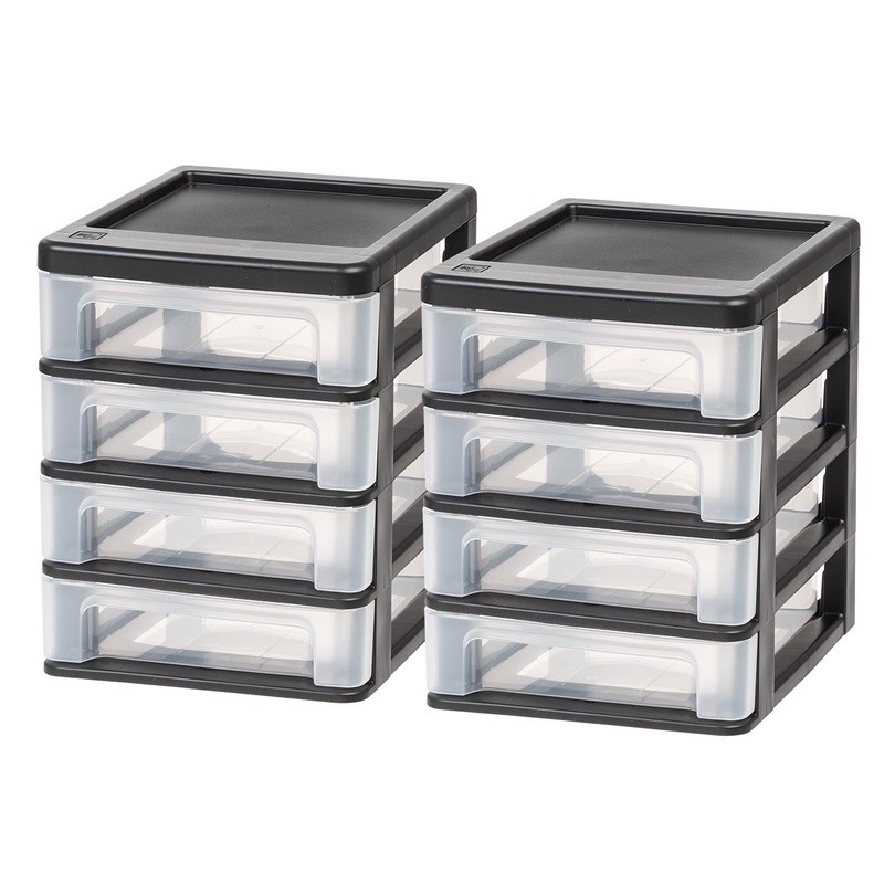 Compact 4 Drawer Desktop Organizer Unit Stackable Mini Storage Set of 2 New