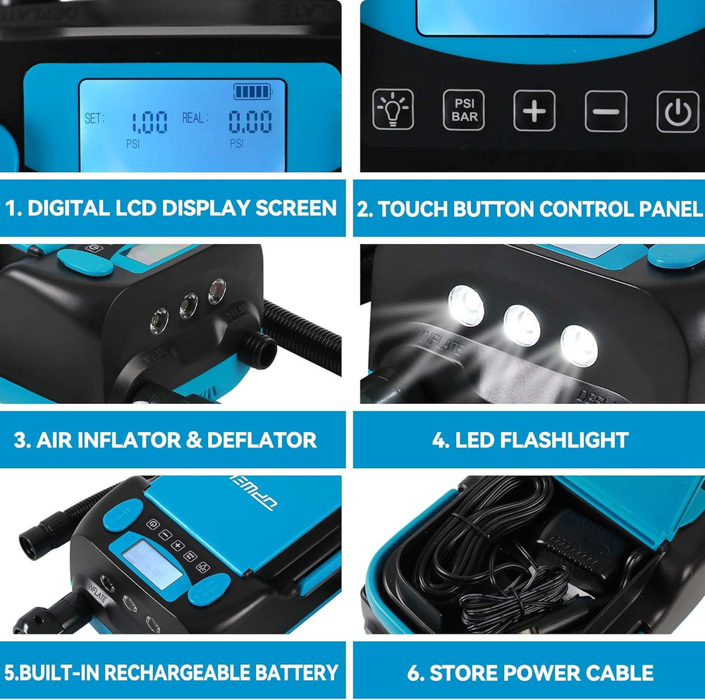 16PSI Rechargeable Paddle Board Pump with Auto-Off & Deflation Function