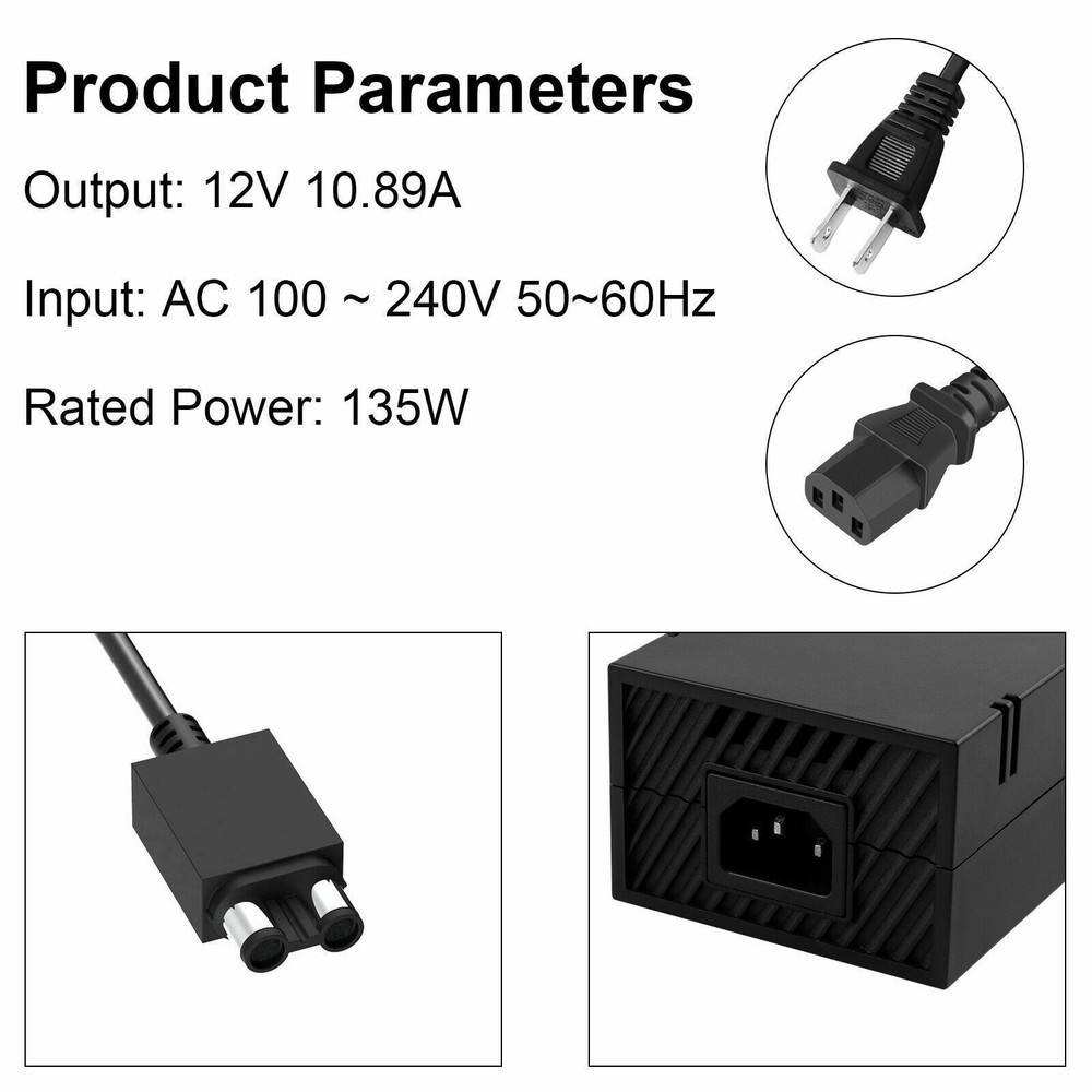 For Microsoft XBOX ONE Console AC Adapter Brick Charger Power Supply Cord Black