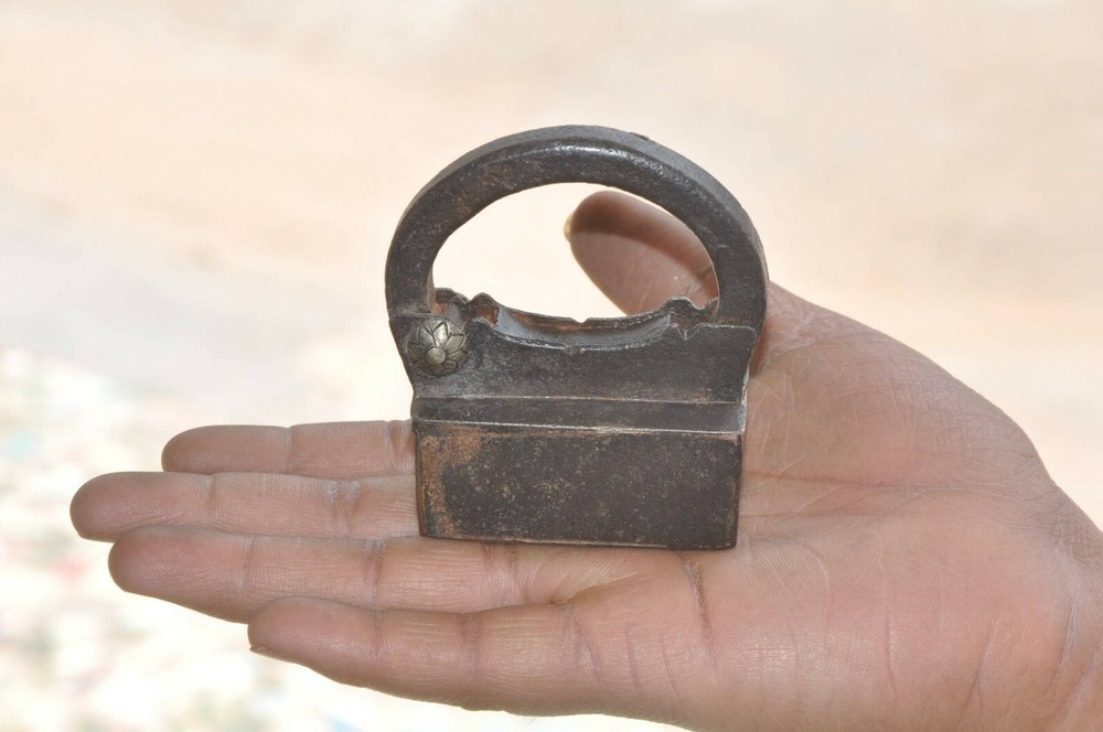 Vintage Iron Rectangular Brass Fitted Engraved Hnadcrafted Screw Padlock
