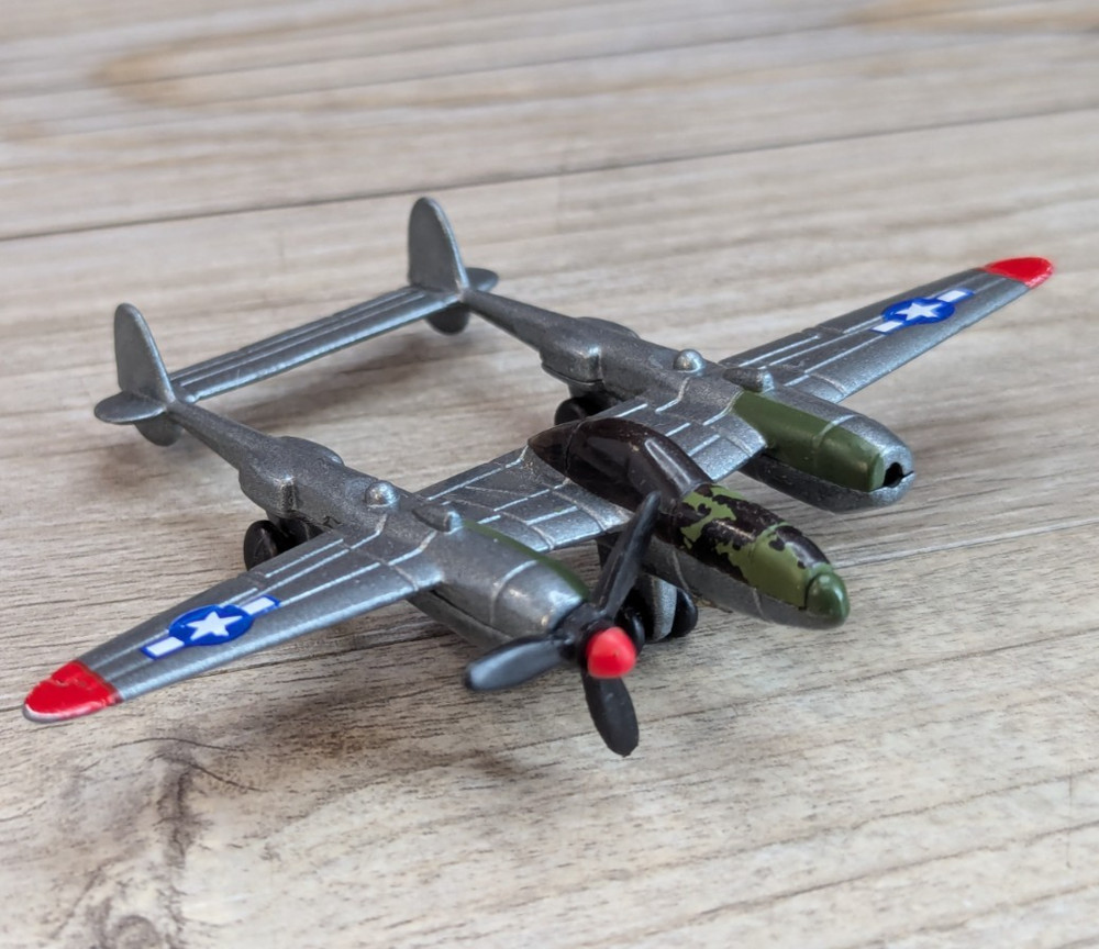 Lockheed P-38 Lightning Diecast Airplane 93114 4" Wingspan Missing Propeller