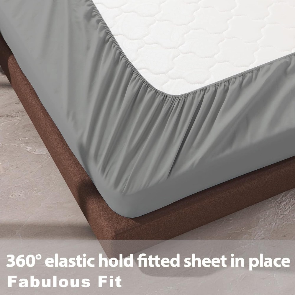 4-Pack Hotel Quality Queen Fitted Sheets, 100% Microfiber, Light Gray, 60"x80"
