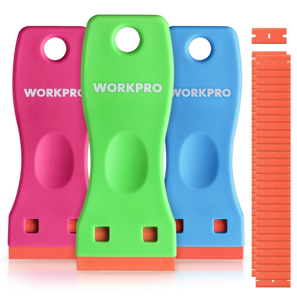 WORKPRO 3PC Plastic Razor Blade Scraper Remover Tool w/120PC Plastic Razor Blade