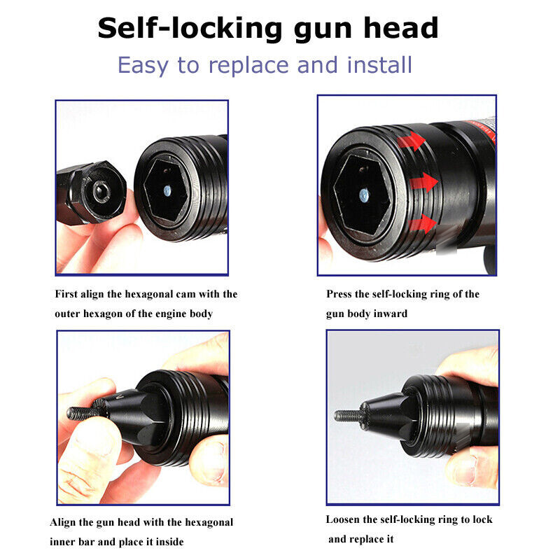 1/2” 5/16" 3/8" 3/16" 1/4" Pneumatic Rivet Nut Gun Pull Air Selflock Head Setter