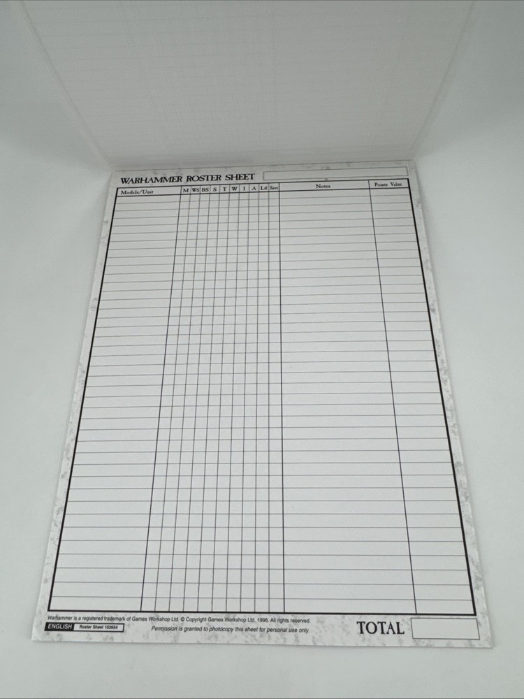 Warhammer Roster Pad Unused Sheets- Games Workshop Ships Fast