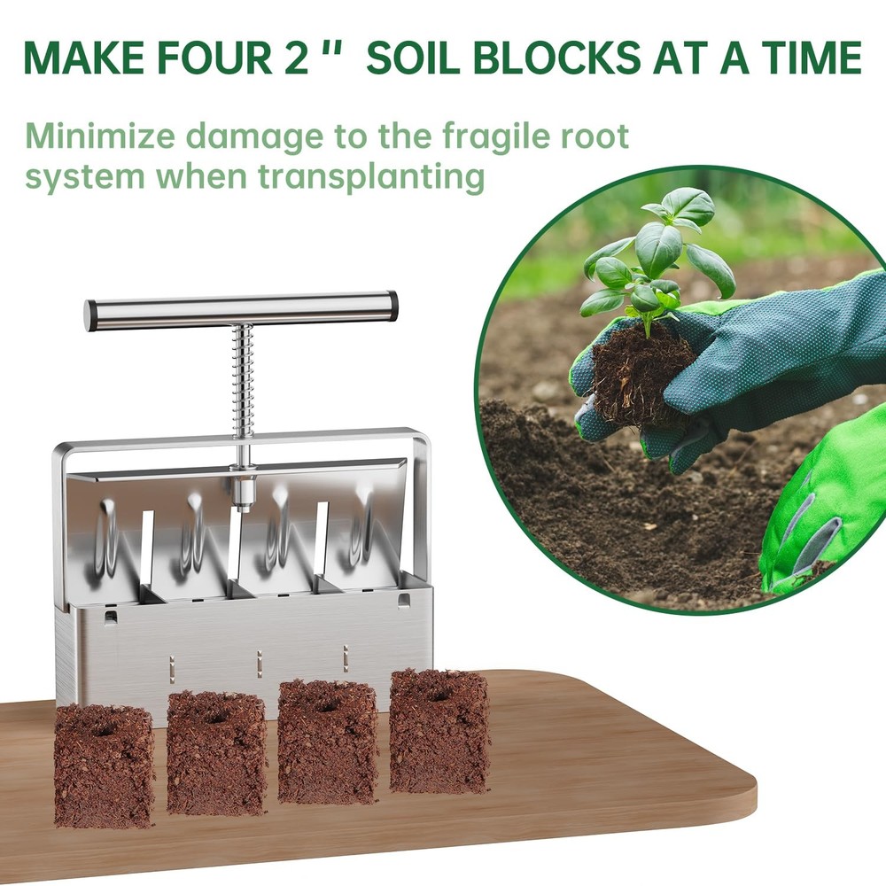 Soil Blocker, 2 Inch Soil Block Maker with 3 Sizes Pins & Comfortable Handle ...