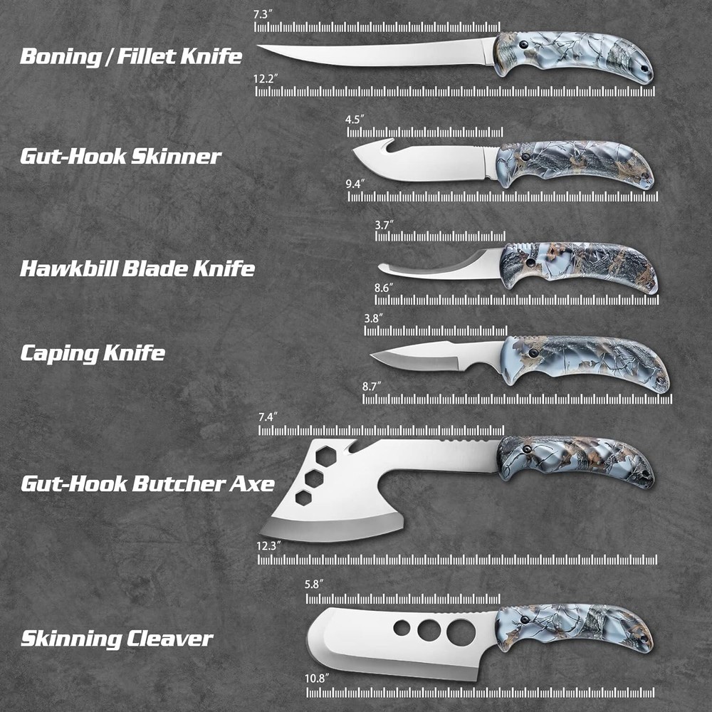 Hunting Deer Knife Set Field Dressing Kit Portable Butcher Game Processor Set...