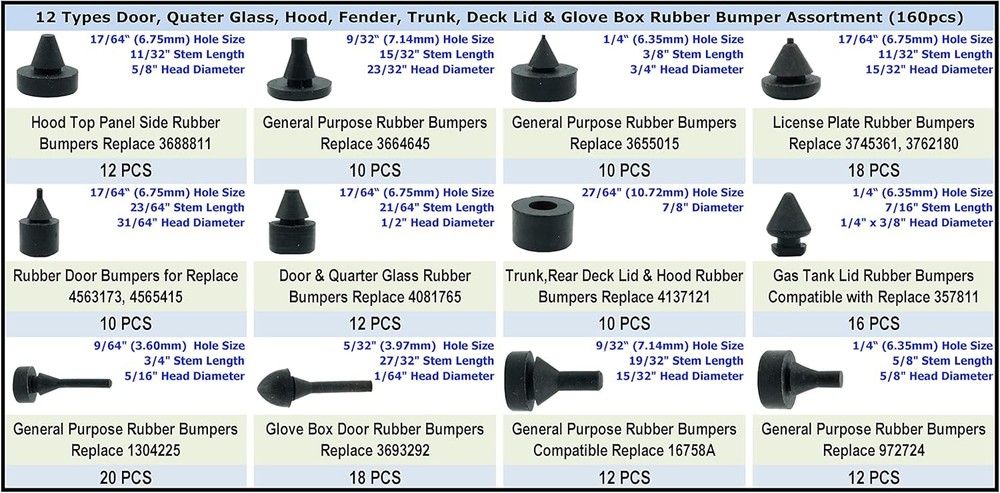 160 PCS Rubber Bumper Assortment Compatible with various models, Replace 20030,