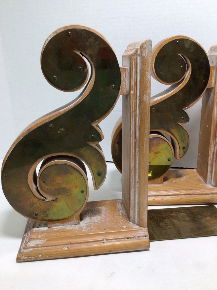 Corbel Wood Brass Bookends White Wash